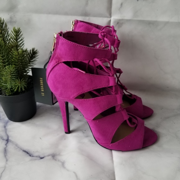 Forever 21 Shoes - Forever 21 Strappy Fuchsia Lace-Up Heels Sz 7